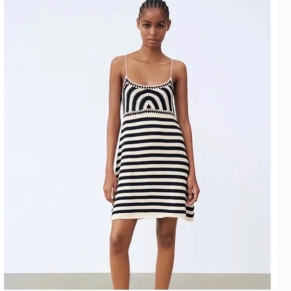 Zara Dresses Nwt Zara Knit Crochet Mini Dress In Black And Cream